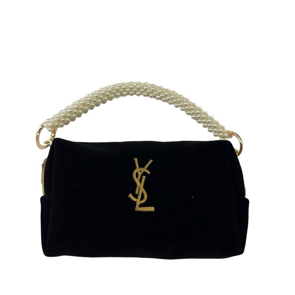 YSL makeup black velvet golden logo evening bag - Picture 6 of 8